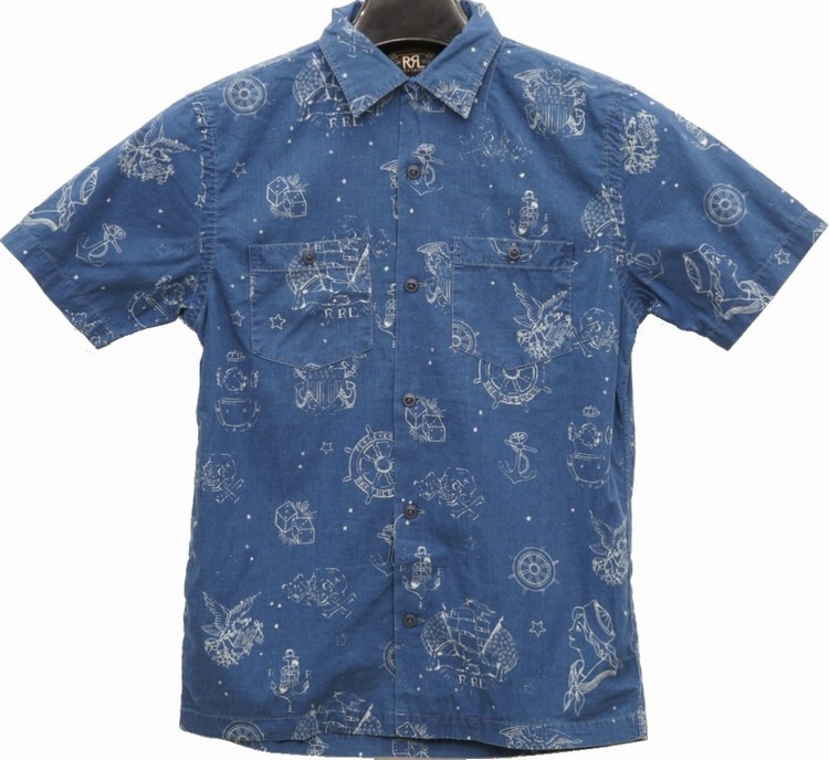 【美品】21SS RRL ダブルアールエル カーニバル キャンプ シャツ アロハ RRL (ダブルアールエル) 限定版 アロハシャツ タトゥーアート