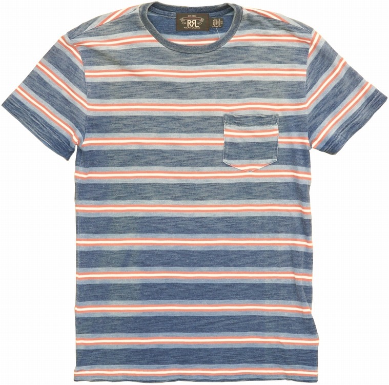 ダブルアールエル) RRL インディゴ ストライプド コットン ポケット T