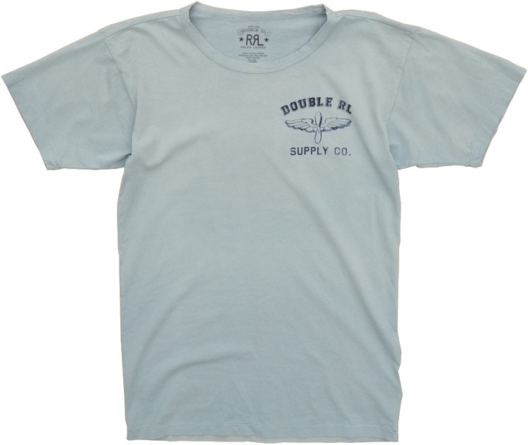RRL ライトブルー Tシャツ Lサイズ ダブルアールエル) RRL コットン グラフィック バックプリント T