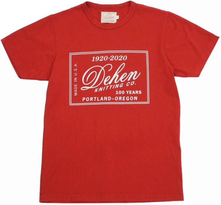 Dehen1920 創業100周年限定スクリーンプリント Tシャツ レッド Dehen 1920(デーヘン) 創業100周年 限定モデル スクリーン
