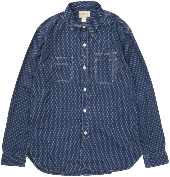 貴重◎　RRL ダブルアールエル　インディゴ染め　ボタンダウンシャツ　usa ダブルアールエル) RRL 本藍染め ポルカドット ワークシャツ