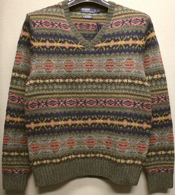 極美品！ラルフローレン 総柄 Vネックアルパカ ウールニットセーターフェアアイル ポロラルフローレン フェアアイル Vネック セーター アルパカ混