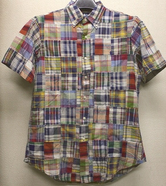 90sRalphLaurenラルフローレン半袖チェックシャツパッチワークmメンズ ラルフローレン / Ralph Lauren パッチワーク OP 半袖 チェックシャツ