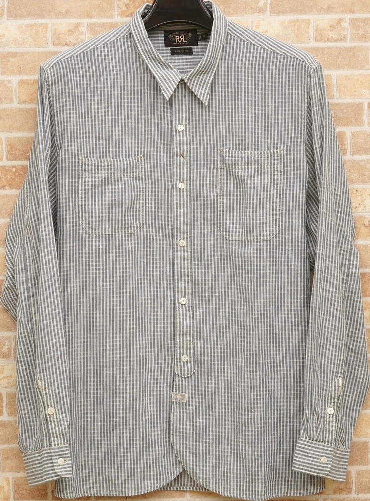 RRL / 長袖シャツ/S/コットン/BLU/ストライプ ダブルアールエル) RRL 本藍染め コットン ストライプ ブルー ワーク