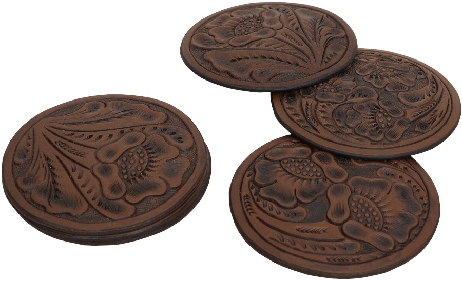 (���֥륢���륨��) RRL �ϥ�ɥᥤ�� �ġ���� �����ӥ� �쥶�� ���������� Hand-Tooled Leather Coaster