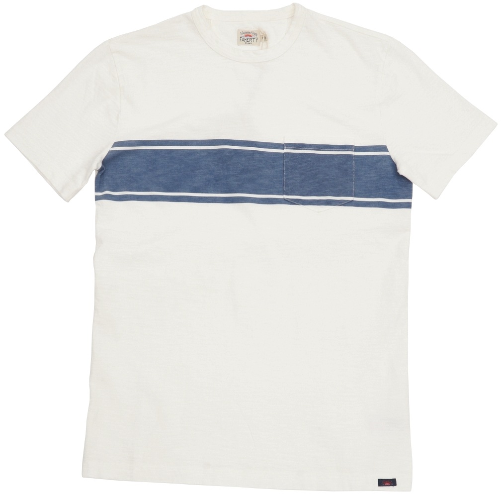 FAHERTY BRAND (�ե���ƥ� �֥���) �ϥ�ɥڥ���� �ݥ��å� T����� ������ �ץ��� �ۥ磻�� ��� Surf Stripe Pocket Tee