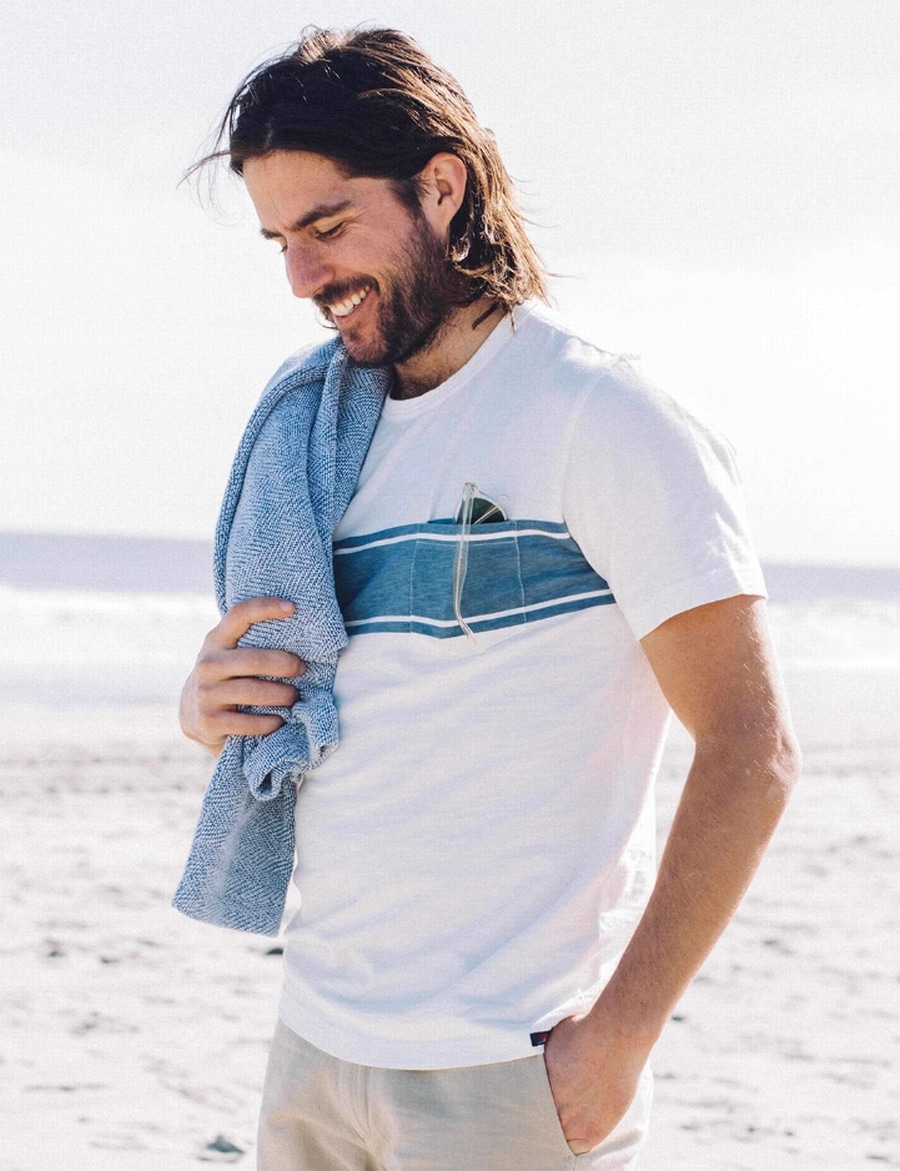FAHERTY BRAND (�ե���ƥ� �֥���) �ϥ�ɥڥ���� �ݥ��å� T����� ������ �ץ��� �ۥ磻�� ��� Surf Stripe Pocket Tee