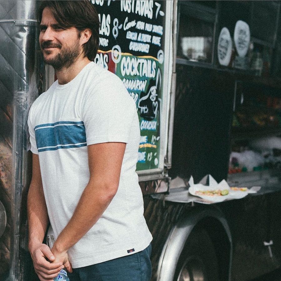 FAHERTY BRAND (�ե���ƥ� �֥���) �ϥ�ɥڥ���� �ݥ��å� T����� ������ �ץ��� �ۥ磻�� ��� Surf Stripe Pocket Tee