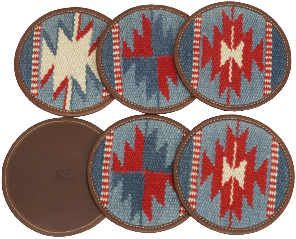 新品*RRL*ハンドウーブン コースター セット *ダブルアールエル ダブルアールエル) RRL 手織り ハンドウーブン ネイティブ ラグ レザー