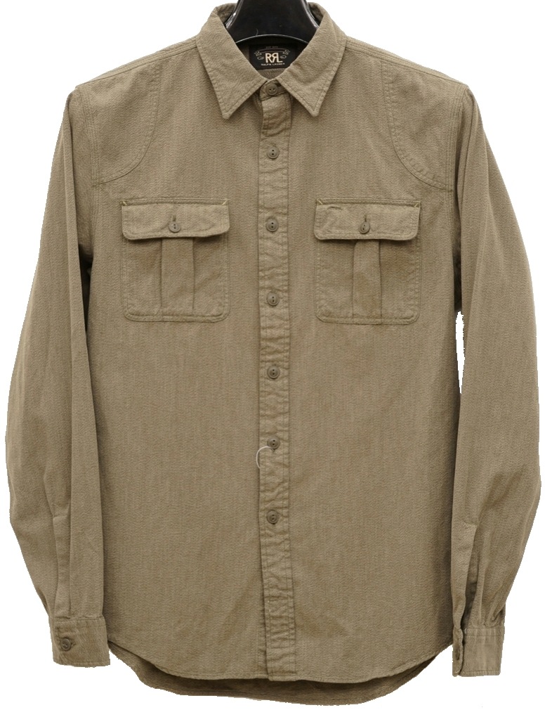 ダブルアールエル) RRL コットン ジャスペ ワークシャツ オリーブ