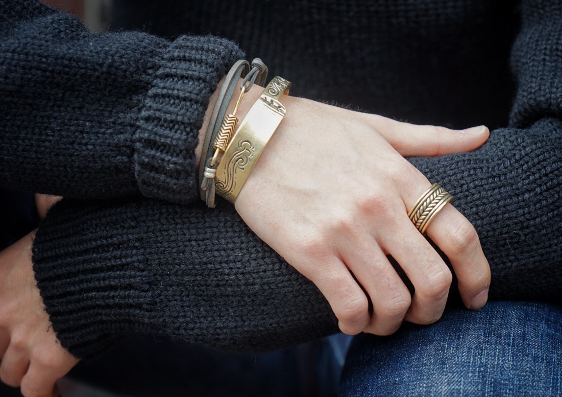 LHN Jewelry(륨 奨꡼) ƹ ϥɥᥤ  ߥ  Х󥰥 ֥쥹å ֥饹 Straight Razor Cuff Brass