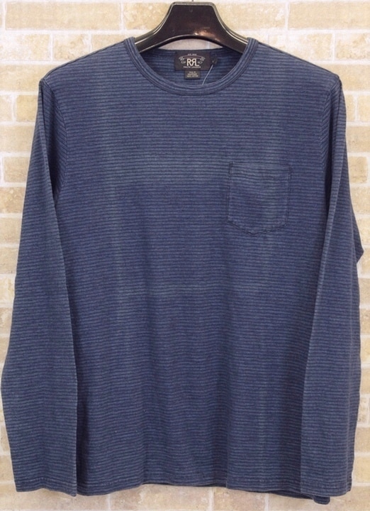 ダブルアールエル) RRL インディゴ染め ボーダー 長袖 Tシャツ XL 