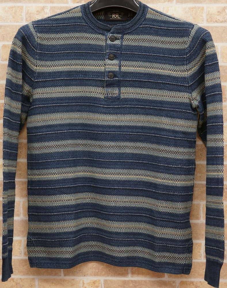 RRL Ralph Lauren インディゴダイド ヘンリー RRL (ダブルアールエル) インディゴ ストライプド ジャカード ヘンリー