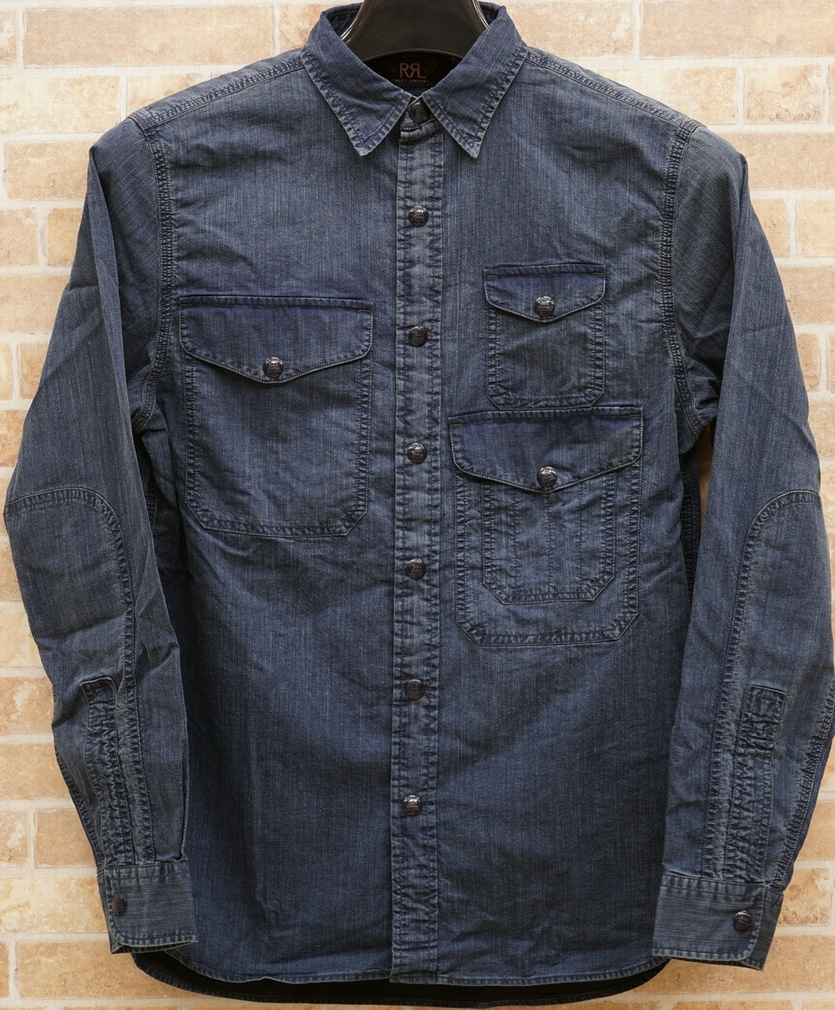 RRL ラルフローレン　インディゴ　シャツ ダブルアールエル) RRL インディゴ コットンブレンド ワークシャツ