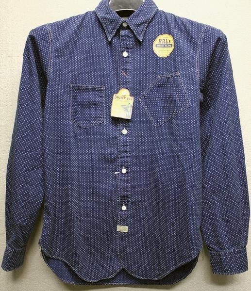 トップス RRL CALICO INDIGO JACK RABBIT WORK SHIRT RRL Jackrabbit Workshirt - Indigo | Long Sleeve Shirts