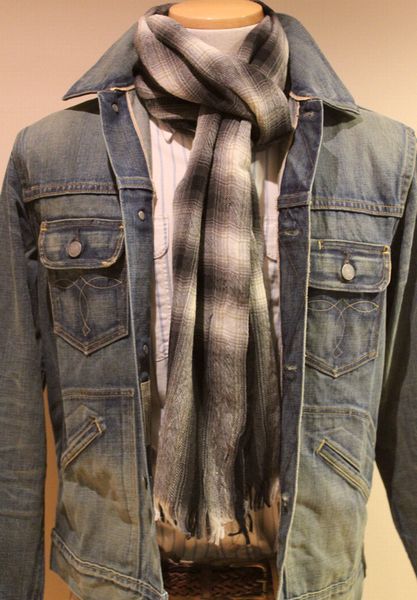 訳あり RRL(ダブルアールエル) 上質ウール チェックスカーフ ブラック  