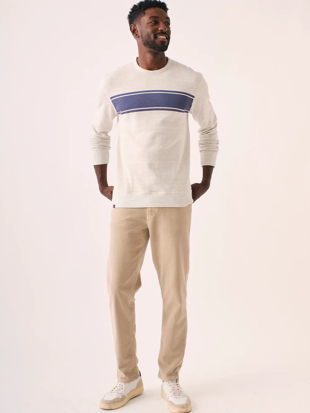 FAHERTY BRAND (�ե���ƥ� �֥���) ��С����֥� �饤�ȥ������� �ե����ƥ꡼ ���롼�ͥå� �������å� �ۥ磻�� x �֥롼 Reverse French Terry Crewneck