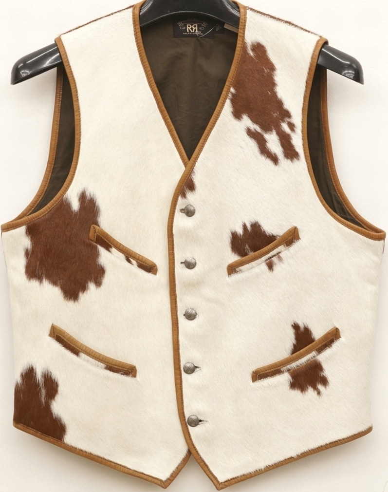RRL COWHIDE VEST ダブルアールエル ヘアオンハイド レザーベスト ダブルアールエル) RRL イタリアンレザー ヘアオンハイド レザー