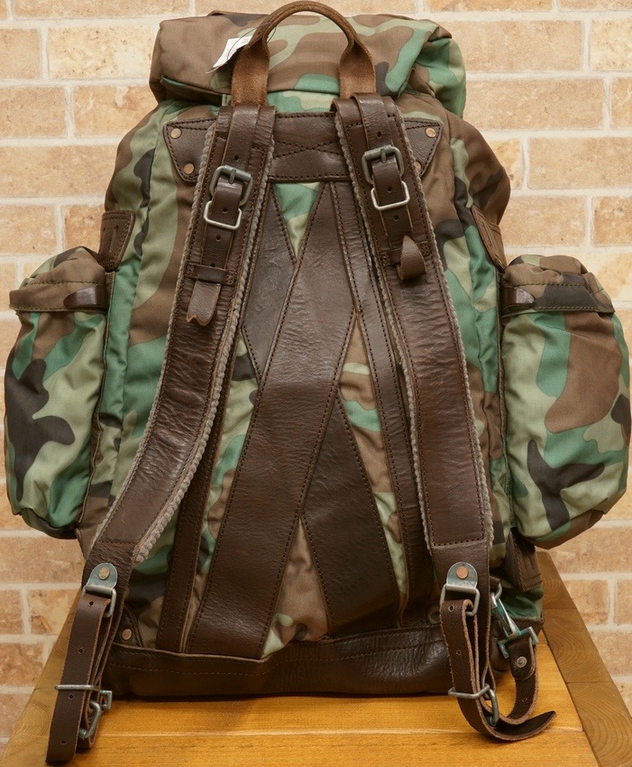 (ラルフローレン) Ralph Lauren レザー トリム ナイロン バックパック カモフラ Leather Trim Nylon