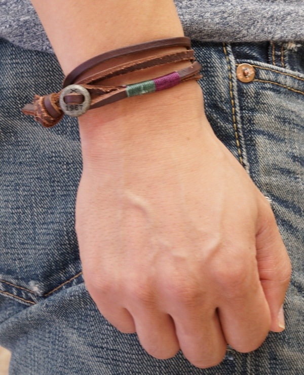 (���ե������) Ralph Lauren �ܥ���α�� �쥶�� �֥쥹��å� �������֥饦�� Buttoned Wrap Leather Bracelet