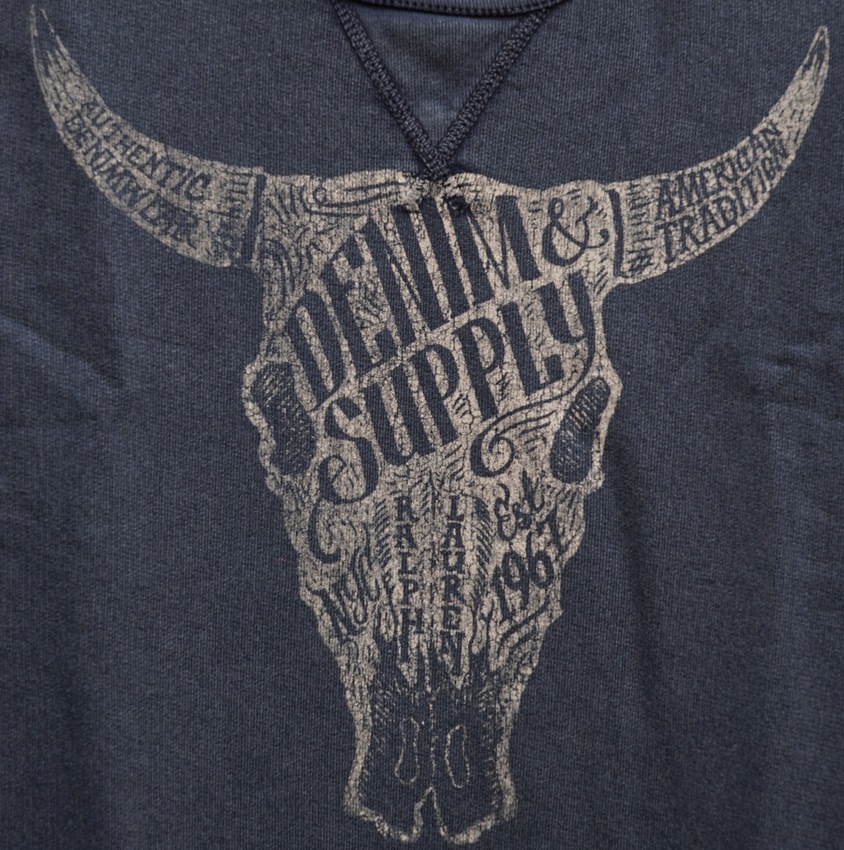 ���ե������ Denim&Supply �ǥ˥�����ץ饤 ����ǥ��� �Хåե����� ������ �������å� ��� Indigo Cotton Terry Sweatshirt