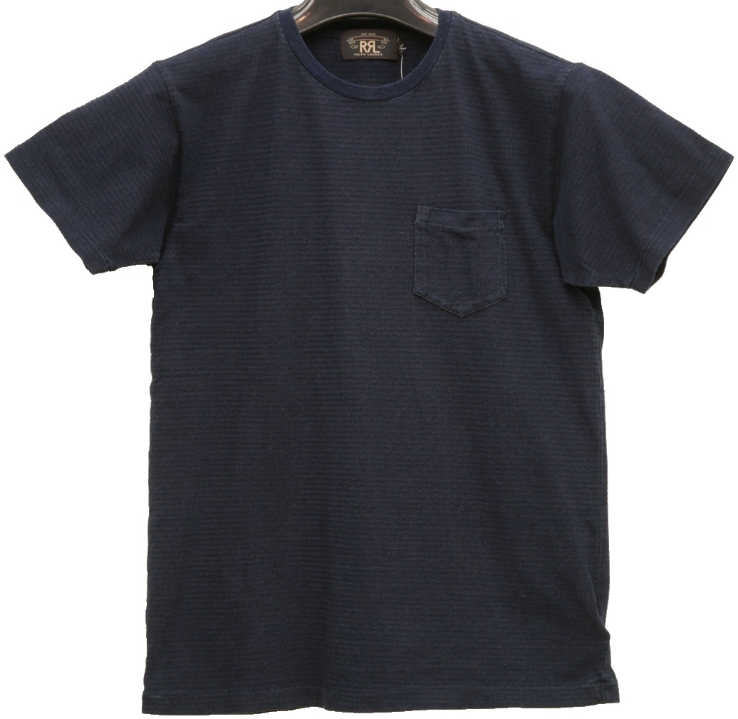 希少☆ RRL(ダブルアールエル) インディゴ ポケット Tシャツ ダブルアールエル) RRL インディゴ ストライプド コットン