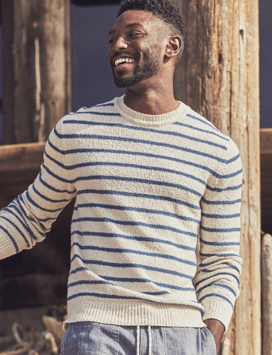 FAHERTY BRAND (�ե���ƥ� �֥���) �ӡ��� ���ȥ饤�� �������� �ۥ磻�� x �֥롼 Beach Stripe Sweater