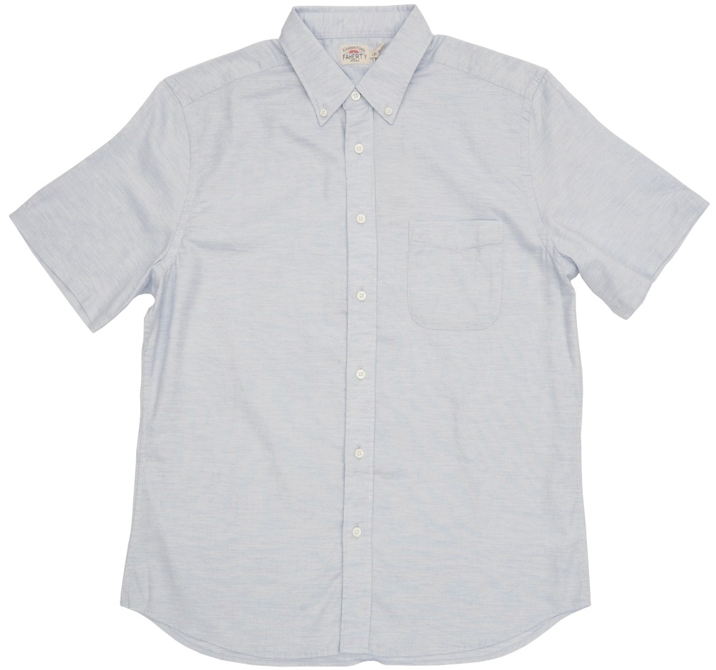 FAHERTY BRAND (�ե���ƥ� �֥���) ���å����ե����� �ܥ�������� Ⱦµ����� ���ߤ� �֥롼 ���ȥ�å� ��� Stretch Oxford Shirt Heather Blue