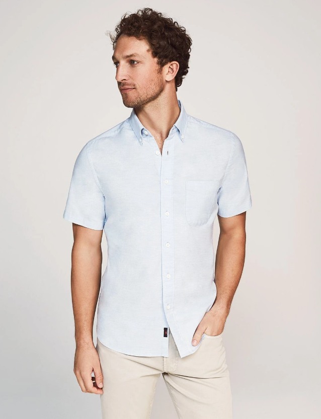 FAHERTY BRAND (�ե���ƥ� �֥���) ���å����ե����� �ܥ�������� Ⱦµ����� ���ߤ� �֥롼 ���ȥ�å� ��� Stretch Oxford Shirt Heather Blue