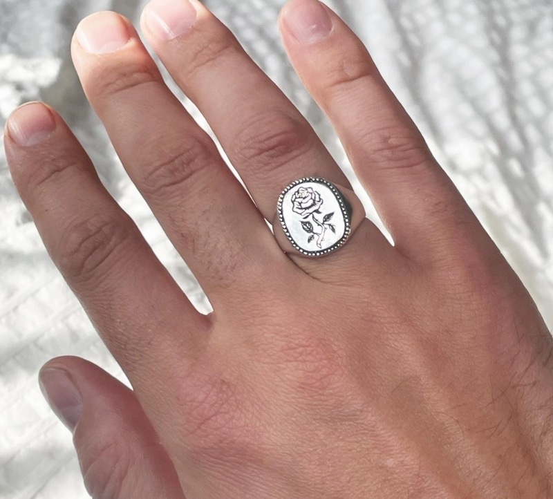 LHN Jewelry(���륨�������� ���奨�꡼) �ϥ�ɥᥤ�� Rose Signet ������ ��� �Х� ����С� ��� ��˥��å��� Silver Ring