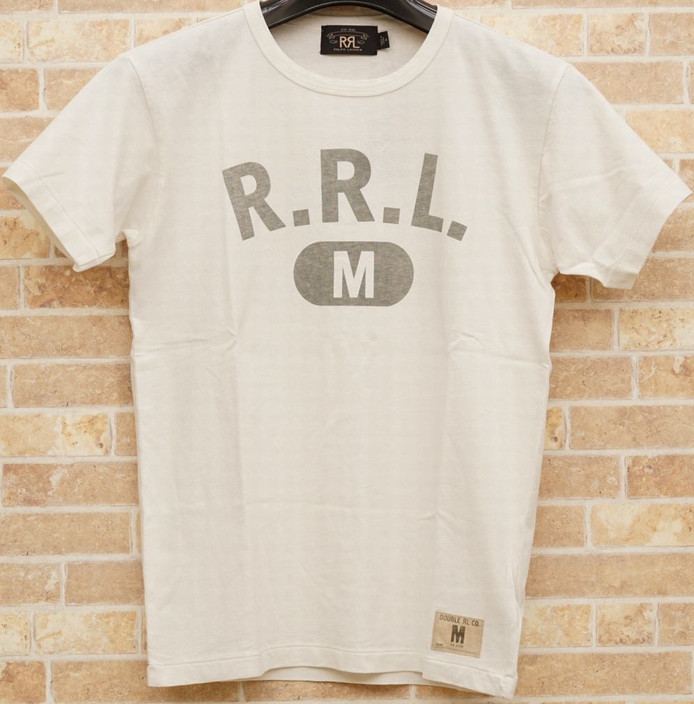 ダブルアールエル) RRL ロゴ プリント コットン Tシャツ クリーム 
