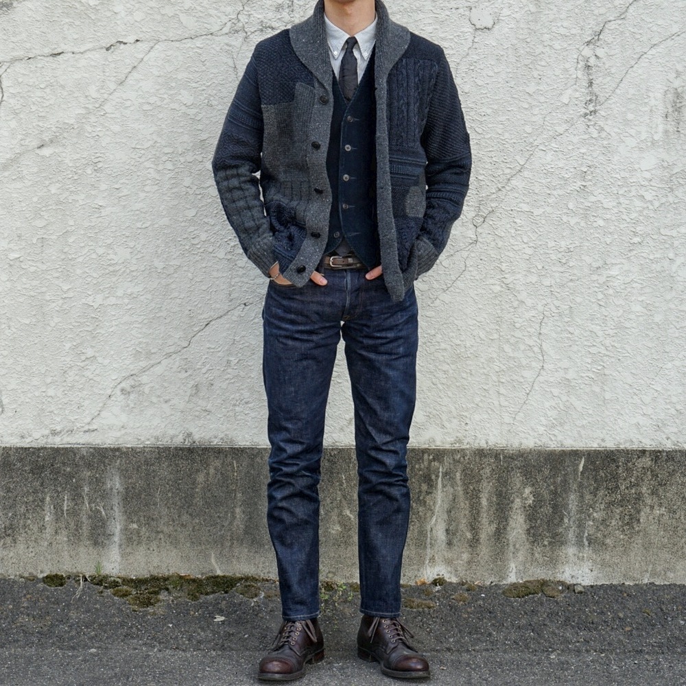 (���֥륢���륨��) RRL �������� ����ǥ��� �ѥå���� �����ǥ����� �����ߥ亮 ��� Indigo Patchwork Cardigan