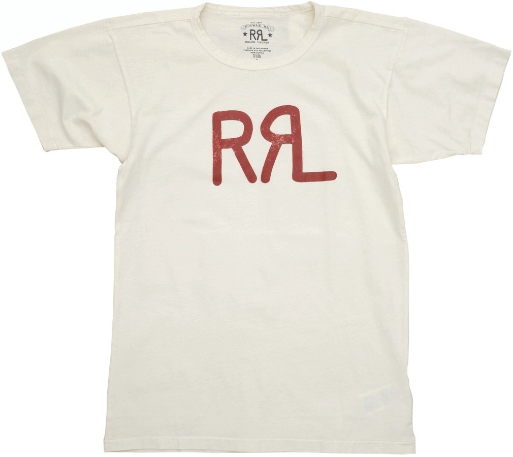 ダブルアールエル) RRL ロゴ クルーネック Tシャツ ひび加工