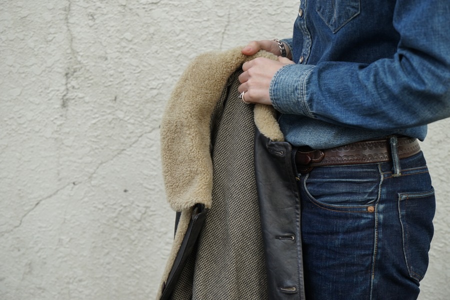 (���֥륢���륨��) RRL Virgil ������� �쥶�� ��� ���㥱�å� ������� �֥�å� ��� Shearling Leather Moto Jacket