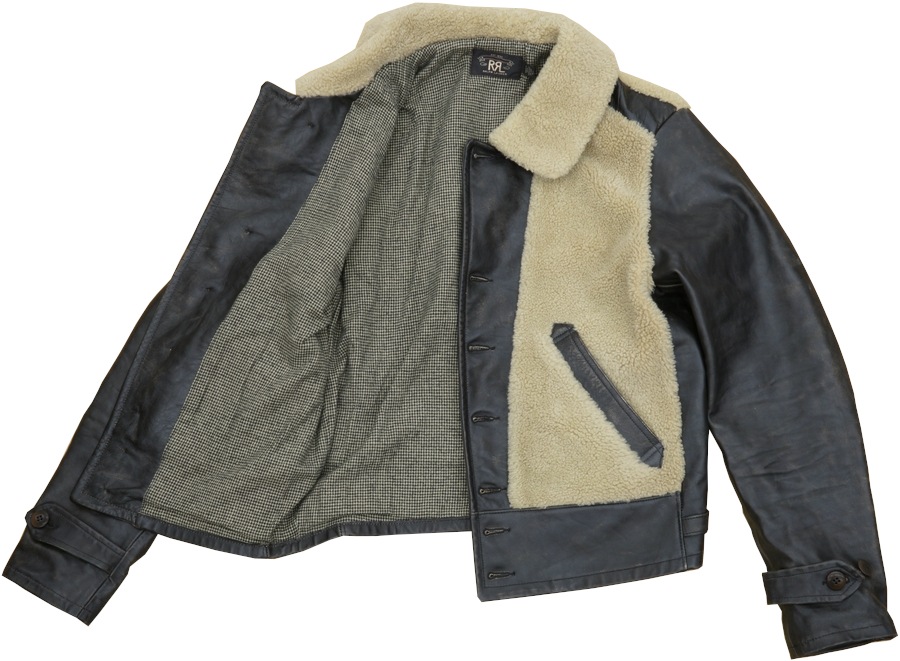 (���֥륢���륨��) RRL Virgil ������� �쥶�� ��� ���㥱�å� ������� �֥�å� ��� Shearling Leather Moto Jacket