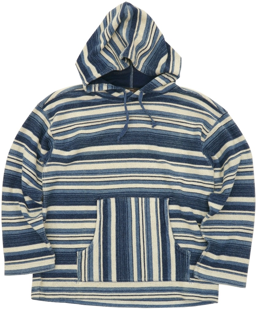 ダブルアールエル) RRL インディゴ ストライプ ド テリー フーディー