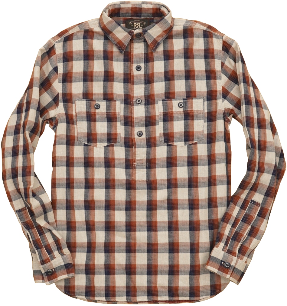 RRL チェック柄　ワークシャツ ポップオーバー ダブルフェイス メンズ ダブルアールエル) RRL プラッド ワークシャツ ポップオーバー ダブル