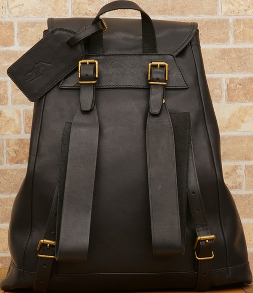 (ラルフローレン) Ralph Lauren イタリアンレザー バックパック ブラック メンズ Leather Drawstring
