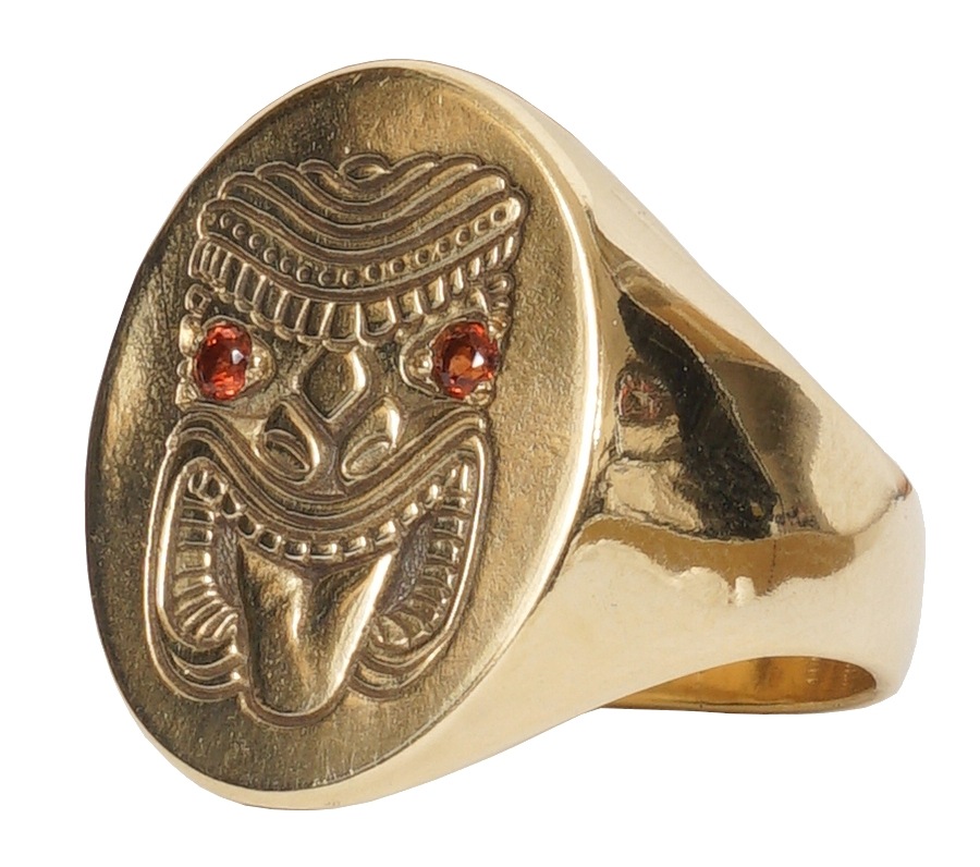 LHN Jewelry(���륨�������� ���奨�꡼) ����ꥫ�� Tiki God Signet ��� ��� x �����ͥå� ��� ��˥��å��� Brass Garnet ring