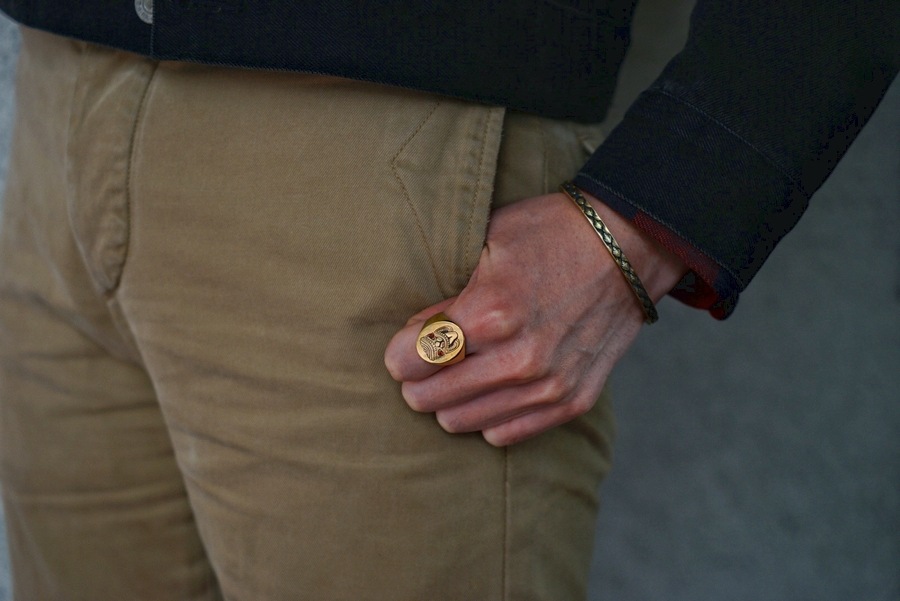 LHN Jewelry(���륨�������� ���奨�꡼) ����ꥫ�� Tiki God Signet ��� ��� x �����ͥå� ��� ��˥��å��� Brass Garnet ring
