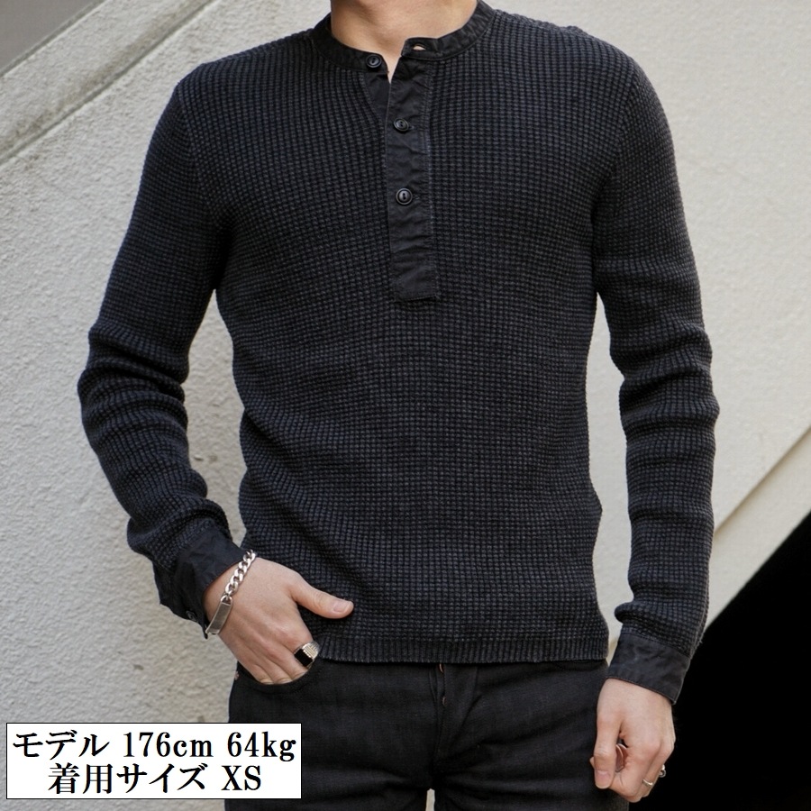 �ڰ��������ʡ� (���֥륢���륨��) RRL �֥�å�����ǥ��� ��ͥ�֥��� �˥å� �إ�꡼ Linen-Blend Henley Knit Black