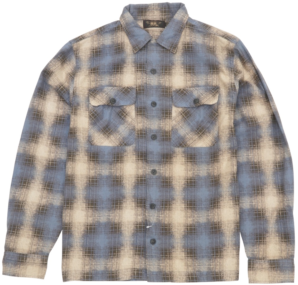 ダブルアールエル) RRL プラッド コットン キャンプ シャツ ブルー x