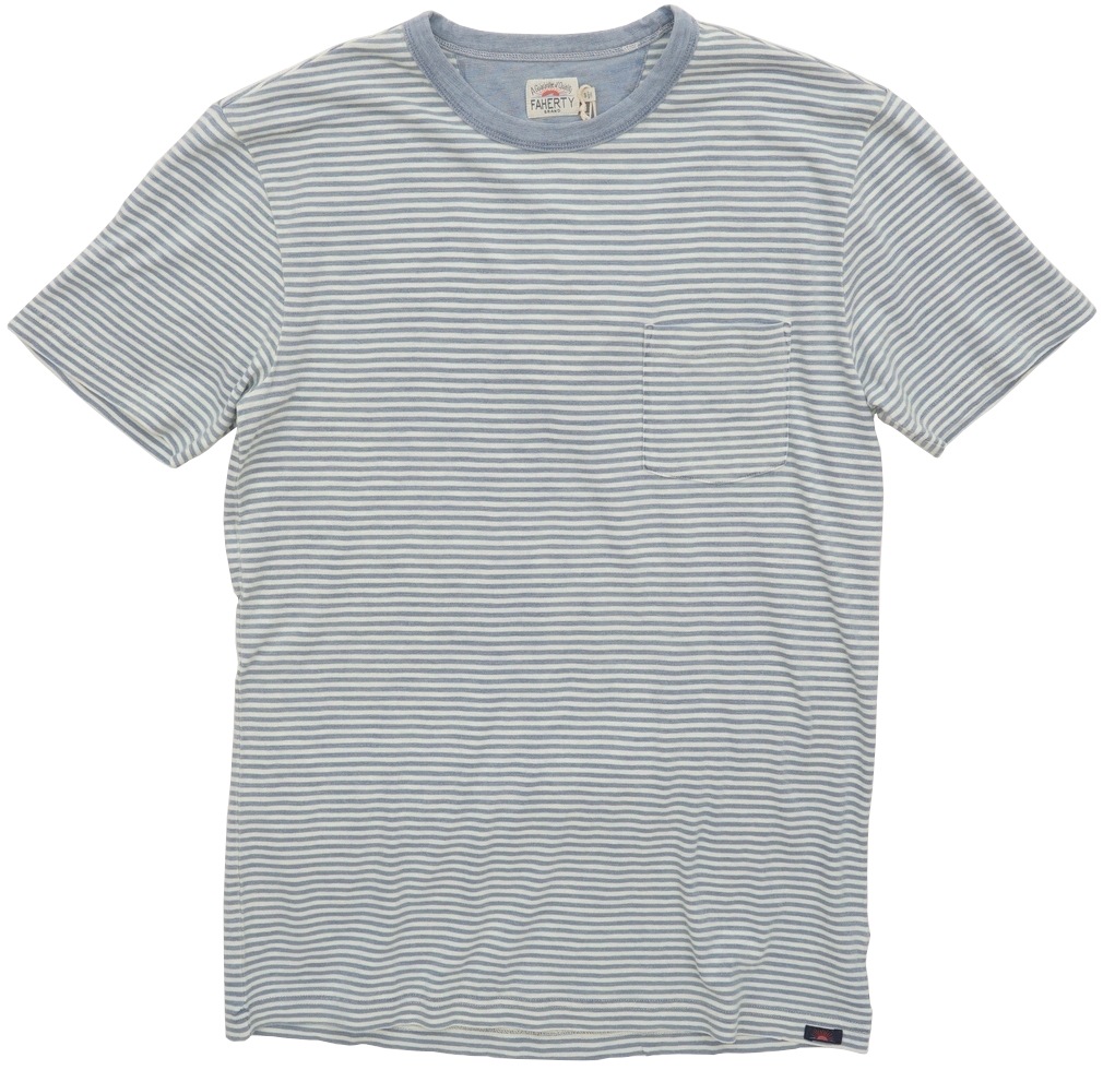 FAHERTY BRAND (�ե���ƥ� �֥���) �������� �ܡ����� �ݥ��å� T����� �饤�ȥ����å��� ����ǥ��� ��� Light Wash Indigo Stripe