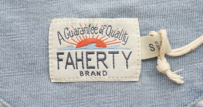 FAHERTY BRAND (�ե���ƥ� �֥���) �������� �ܡ����� �ݥ��å� T����� �饤�ȥ����å��� ����ǥ��� ��� Light Wash Indigo Stripe