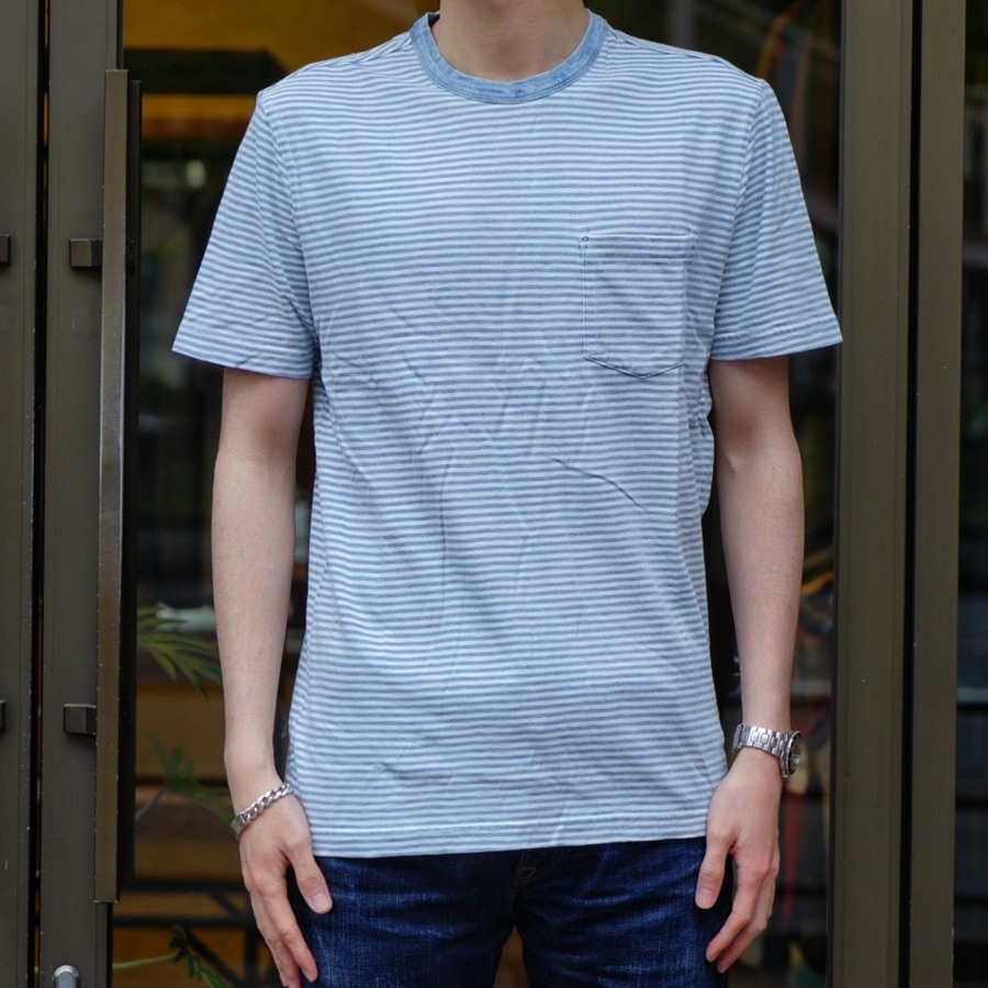 FAHERTY BRAND (�ե���ƥ� �֥���) �������� �ܡ����� �ݥ��å� T����� �饤�ȥ����å��� ����ǥ��� ��� Light Wash Indigo Stripe
