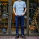 FAHERTY BRAND (�ե���ƥ� �֥���) �������� �ܡ����� �ݥ��å� T����� �饤�ȥ����å��� ����ǥ��� ��� Light Wash Indigo Stripe