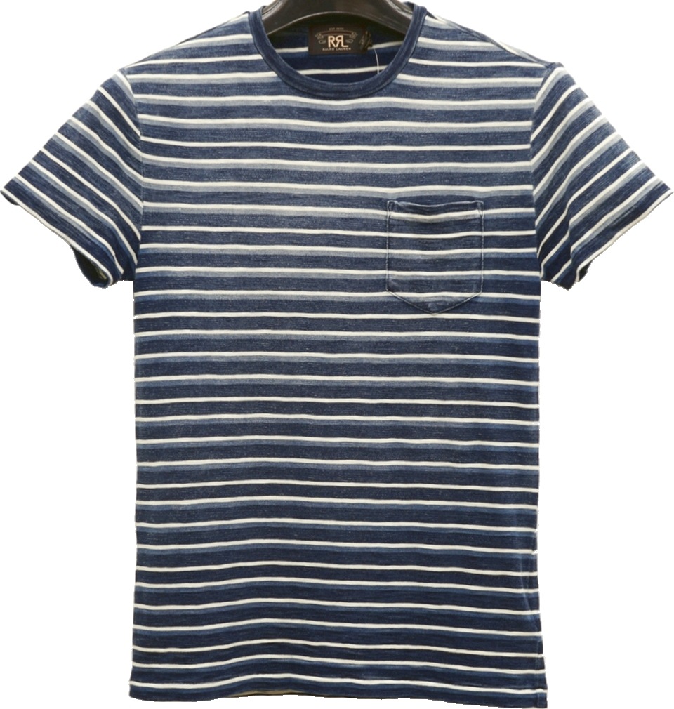 【RRL】ダブルアールエル ポケットTシャツ インディゴ【krr982】 ダブルアールエル) RRL インディゴ ストライプド コットン