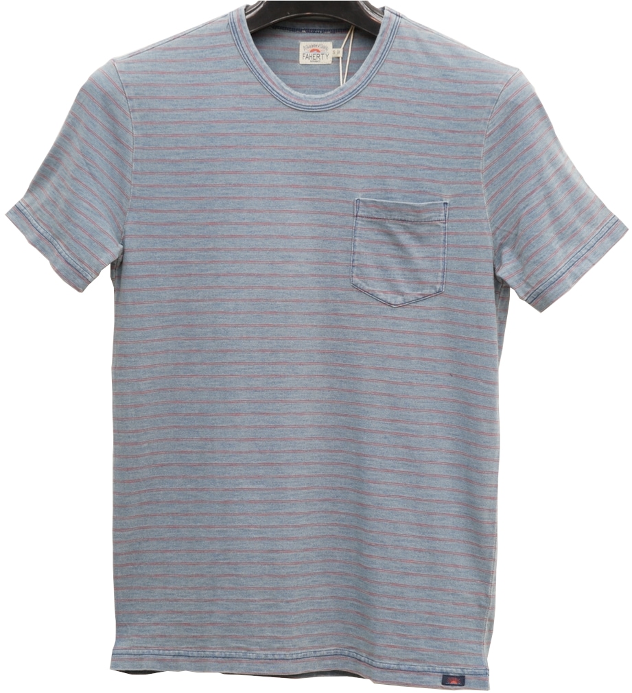 FAHERTY BRAND ボーダー Tシャツ ライトウォッシュ インディゴ FAHERTY BRAND (ファリティ ブランド) 本藍染め インディゴ