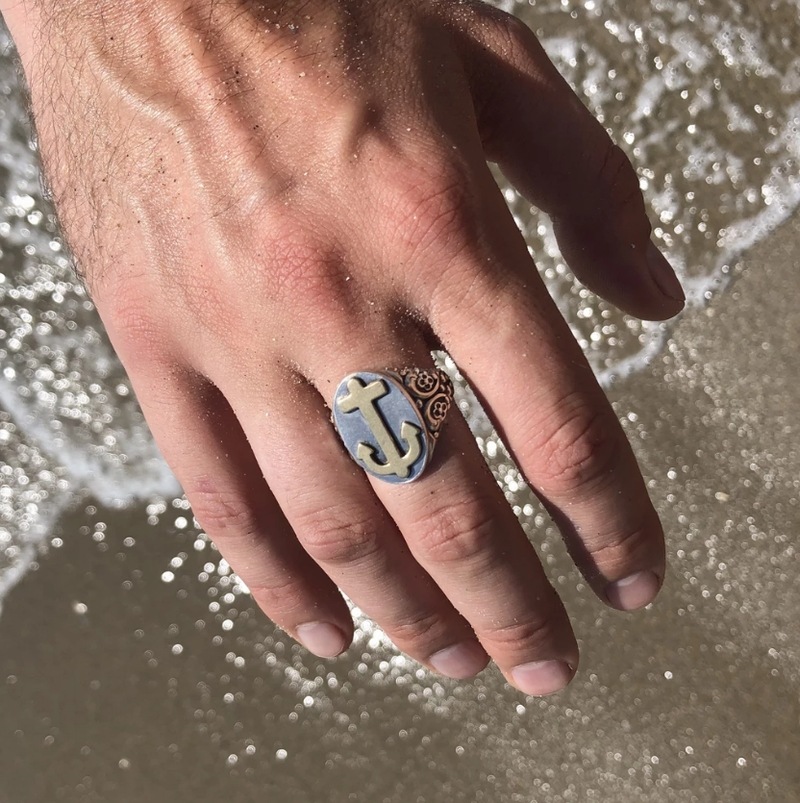 LHN Jewelry(���륨�������� ���奨�꡼) �ƹ��� �ϥ�ɥᥤ�� Ornate ���󥫡� ��� ����С� x �֥饹 ��� ��˥��å��� anchor ring silver brass
