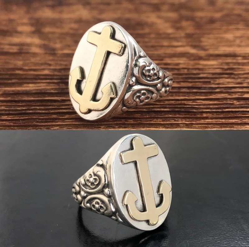 LHN Jewelry(���륨�������� ���奨�꡼) �ƹ��� �ϥ�ɥᥤ�� Ornate ���󥫡� ��� ����С� x �֥饹 ��� ��˥��å��� anchor ring silver brass